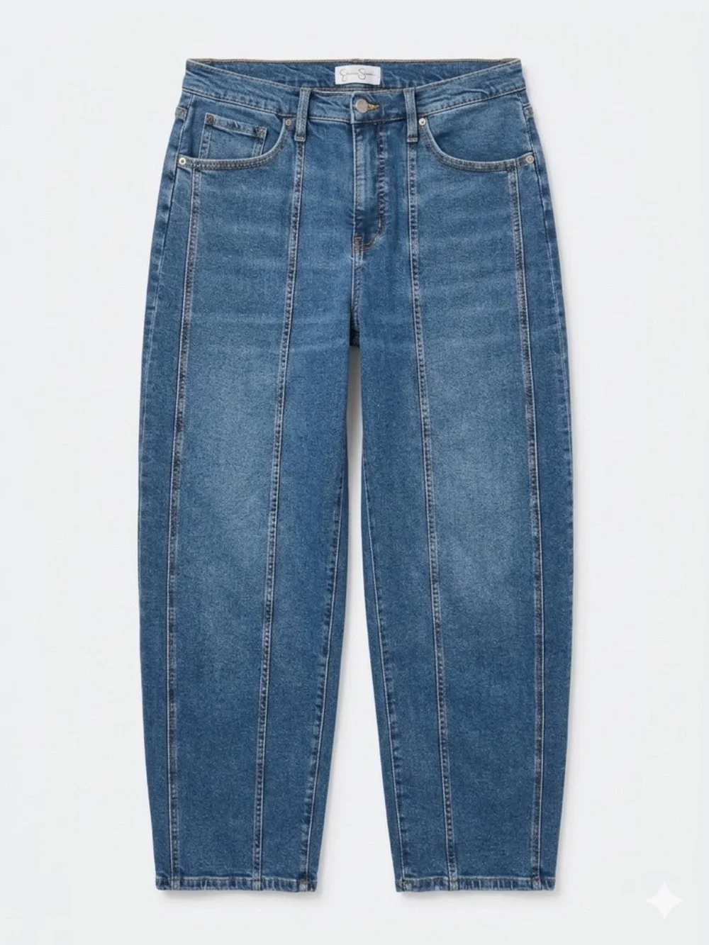 Jessica Simpson Myrtle Barrel Leg Jeans Medium Wash Seam Detail High Rise Sz 10 - Picture 2 of 9